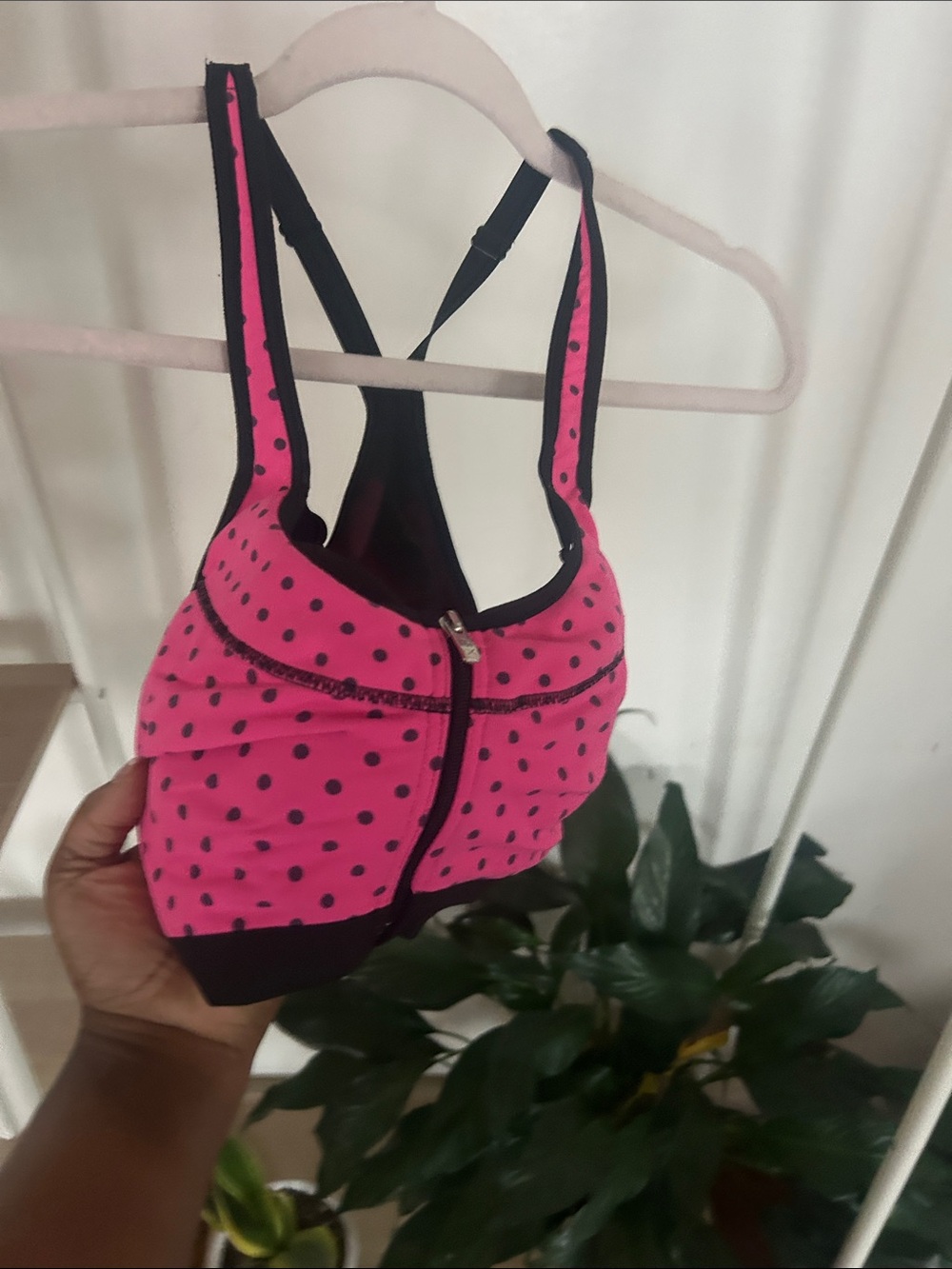 Victoria's Secret Pink Polka Dot Front-Zip Sports Bra